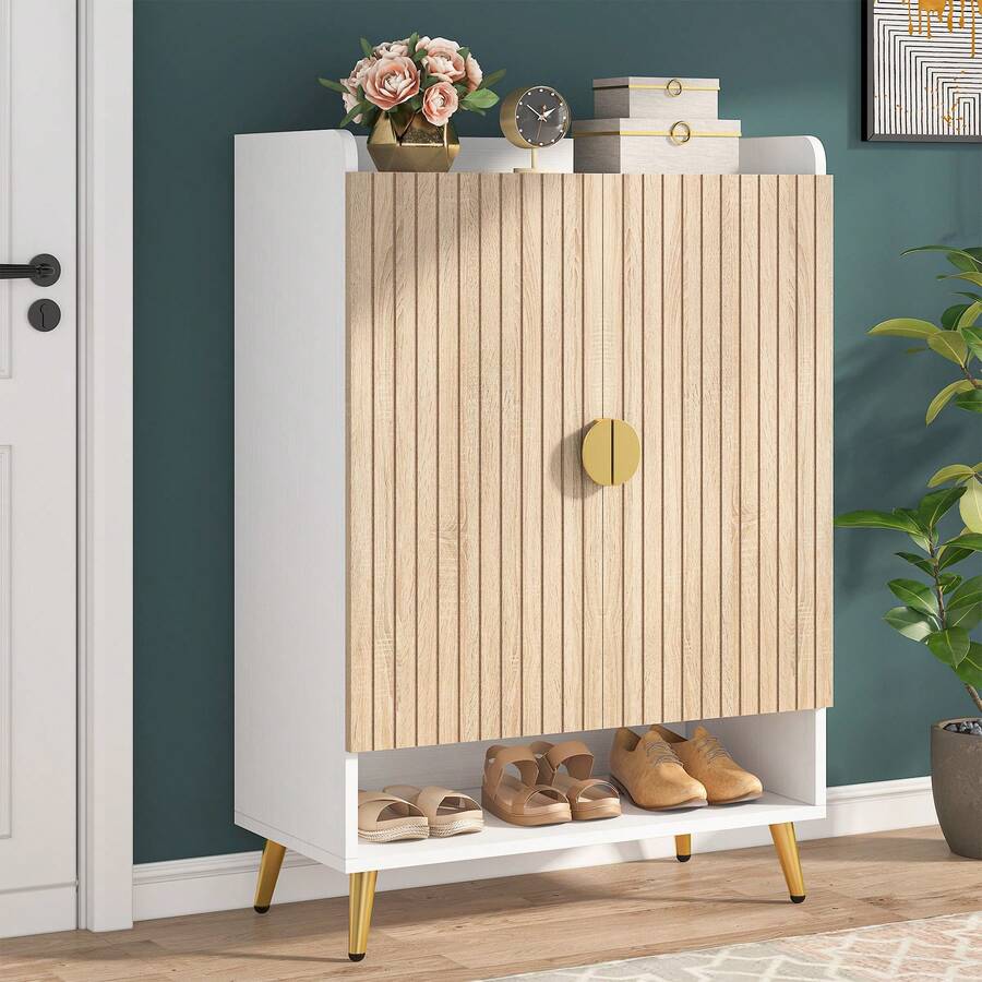 LITTLE TREE Shoe Cabinet With Doors & Adjustable Shelves, 7-Tier Modern Free Standing Shoe Racks Storage Organizer For Entryway, Living Room, Bedroom, Apartments - 白色 - 查看 1