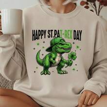 1pc Green Dinosaur & Clover St. Patrick's Day Heat Transfer Sticker, Durable High-Quality Vinyl, Cartoon Holiday Style, Suitable For T-Shirts, Hoodies, Jeans, Jackets, Backpacks, Pillows And Other DIY Heat Press - L - View 4