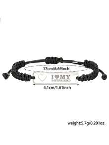 1件不锈钢雕刻几何镂空心形编织手链 - 黑色 - 查看 11