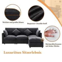 Sofa Bed Set - Gray + Chenille + 4 Seat - View 9