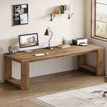 2 Person Desk, 86.6 Inches Extra Long Desk, Double Computer Writing Table, All Wood Large Desks Workstation For Home Office, Natural Oak - 天然橡木 - 查看 9