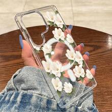 Funda para teléfono: Funda dura transparente con patrón floral vintage de flor de magnolia, gruesa y a prueba de golpes, con soporte de anillo magnético y carga inalámbrica para Galaxy S25 Edge S24 S23 Plus FE S22 Ultra A14 A15 A16 A35 A36 A54 A56 NOTE 21 Ultra - transparente - Ver 4