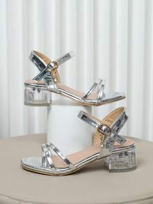 1双时尚儿童凉鞋，夏季新款女童高跟凉鞋，水晶公主风凉鞋，波西米亚风凉鞋，适合休闲、度假、派对和婚礼等场合 - 銀色 - 查看 7