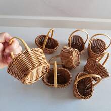 5pcs Add A Touch Of Rustic Charm To Your Special Events And Home Spaces With These Adorable Mini Woven Baskets. Handcrafted From Natural Rattan, Each Basket Features A Sturdy, Curved Handle And A Delicate, Open-Weave Design That Brings Warmth And Texture To Any Setting. - A - View 6