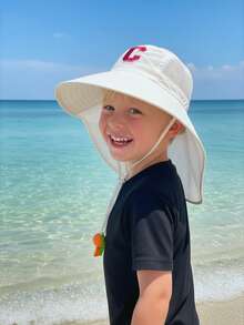 1 pieza Sombrero de chal con bordado de letras A-Z 26, gorra con bordado de letras, sombrero de sol de ala ancha y malla transpirable, silbato, color aleatorio - 1PC - Ver 5
