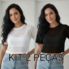 Women's Cropped Blouse With Short Sleeves In Tulle - Versatile Fashion Blogger Style - New For 2025 - Black and White - View 1