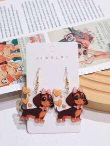 1 Pair Acrylic Cute Dachshund Series Reversible Printed Earrings, Lovely & Fun Gift For Women, Everyday Wear - Dachshund - View 3