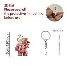 Llavero plano en forma de corazón con oso de peluche abrazando, estilo 2D acrílico, regalo del Día de San Valentín, colgante para mochila - Multicolor - Ver 6