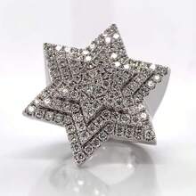 时尚奢华铂金镀层立方氧化锆镶嵌三层3D六芒星男士嘻哈派对戒指 - 白金 - 查看 3
