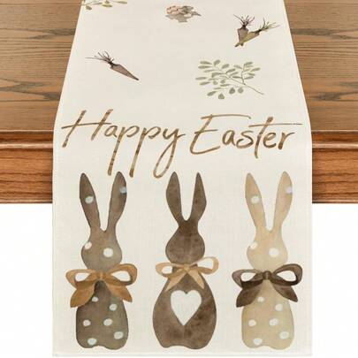Easter Bunny And Carrot Pattern Polyester Table Runner, Rectangular, Woven, 13 X 72 Inches, Suitable For Indoor And Outdoor Spring Summer Party Decor, Kitchen And Farmhouse Dining Table Decoration