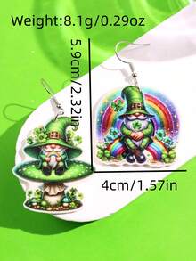 一对圣帕特里克节创意趣味独特精致可爱卡通巫师彩虹蘑菇亚克力吊坠耳环，适合日常佩戴、节日和派对。 - 彩色 - 查看 5