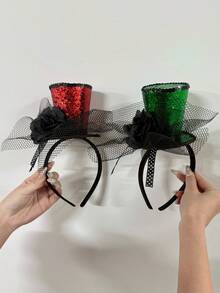 1 pieza Sombrero mini rojo elegante y de moda con diadema, pieza de cabeza encantadora para té para mujeres, adecuado para volver al colegio, fiestas, festivales de música, Halloween, Navidad, Año Nuevo - Multicolor - Ver 14