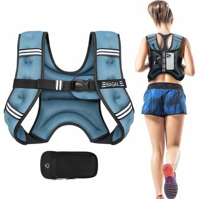 Adjustable Weighted Vest With Reflective Strip Iron Sand Filled Strength Training Vest For Men Women With Phone Pocket Breathable Workout Equipment For Running Jogging Gym Fitness Boxing Home Training