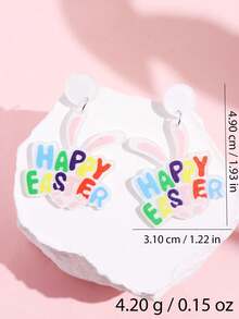 一对创意趣味独特精致可爱卡通兔子和鸡蛋亚克力吊坠耳环，适合女性日常佩戴、节日和派对场合。 - 彩色 - 查看 10