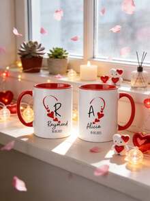 1pc Custom Valentine's Day Mug With Personalized Text, Perfect For Daily Use And Romantic Gifts - White - View 4