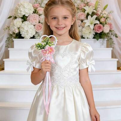 Wedding Flower Girl Wand Handmade Fairy Wands Magic Floral Wand With Heart Silk Ribbon For Woodland Wedding Bridal Shower Birthday Party