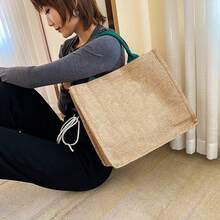 Large Capacity Linen Bag For Women: Durable And Comfortable Lunch Bag With Handle For Everyday Use. - Apricot - View 2