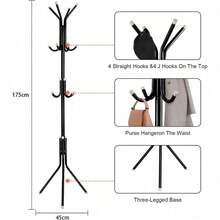 Coat Stand Coat/Hat/Jacket/Umbrella Floor Standing Rack Clothes Hanger  Hooks - Black - View 6