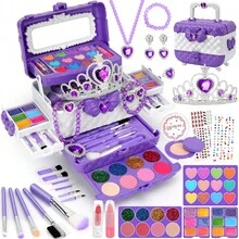 56-Piece Girls' Makeup Set, Washable Realistic Makeup Set, Princess Jewelry Toy Set-Perfect As A Birthday Or Christmas Gift For Children Ages 3 And Up - Purple - View 1