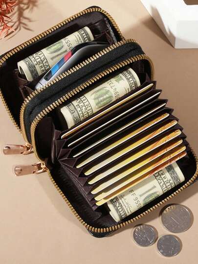 حقيبة محفظة مع سحاب وكلمة مرور محمولة للرجال والنساء، منظم بطاقات، حقيبة وثائق صغيرة، محفظة عملات أنيقة