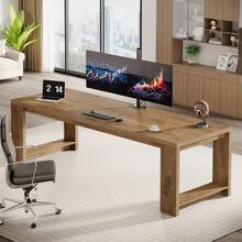 2 Person Desk, 86.6 Inches Extra Long Desk, Double Computer Writing Table, All Wood Large Desks Workstation For Home Office, Natural Oak - 天然橡木 - 查看 2
