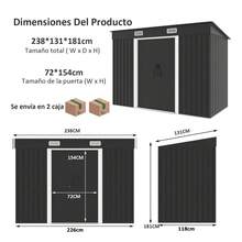 Cobertizo de Almacenamiento Exterior Metálico con Puerta Simple, Ventana de Ventilación Cerradura,  238x131x181cm, para Almacenamiento de Herramientas de Jardín, Patio y Trasero - Negro - Ver 2