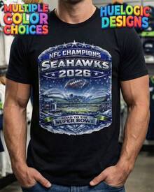Black Short-Sleeve T-Shirt, Men's Casual Style, Featuring A Print Of The Seahawks' 2026 NFC Championship  Journey, Suitable For Fan Gatherings And Sports Leisure Wear. - 黑色 - 查看 5