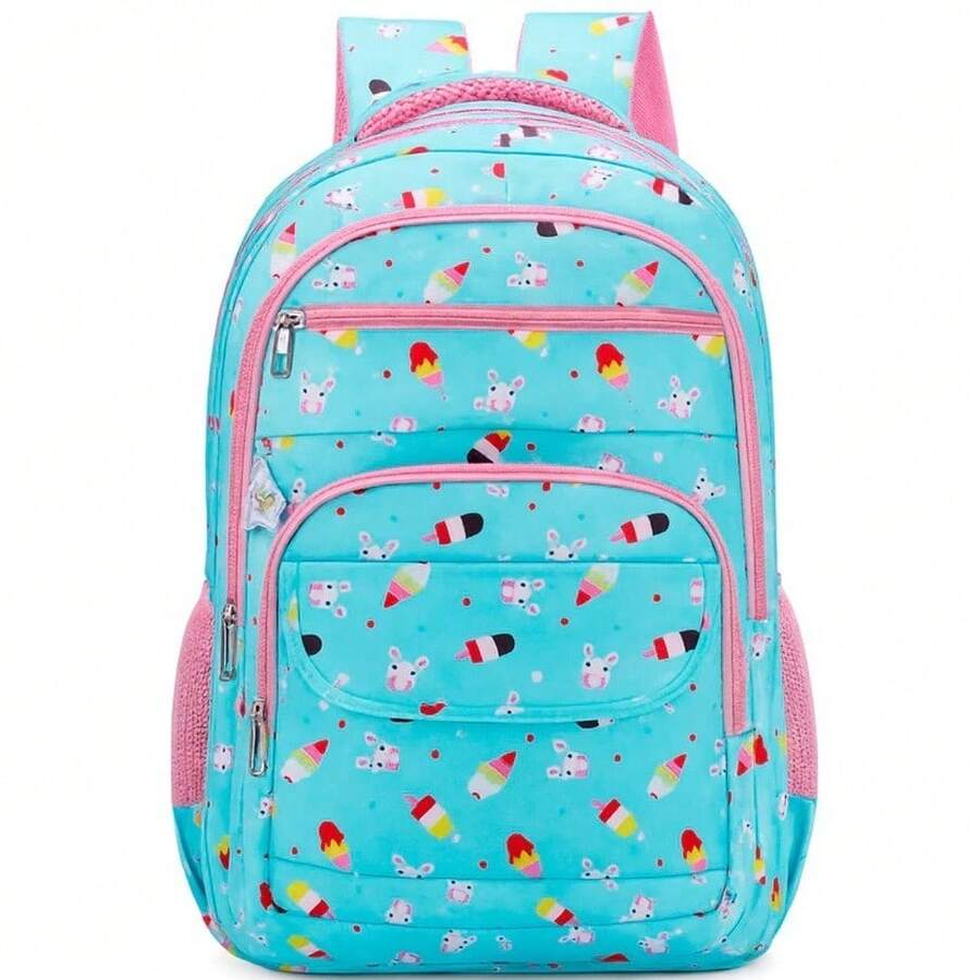 Girls' School Backpack, Reinforced Polyester Youth Bag - YT-8956 Blue With Design - View 1