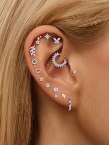 EleRunis 1颗0.1克拉莫桑石钻石，925纯银星形心形不规则18K镀金平底耳钉，耳骨/耳廓穿孔饰品，适合日常佩戴，婚礼、派对、订婚、周年纪念、情人节等场合。 - 銀色 - 查看 2