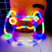 1 pieza Señal de neón creativa 3D de controlador de juego geométrico, arte de neón de madera LED, adecuado para sala de juegos, bar, sala de computadoras, tienda, decoración de pared multifuncional con control de interruptor, alimentado por USB, material de plástico, excelente para dormitorio, área de juegos, regalo de cumpleaños - Blanco - Ver 25