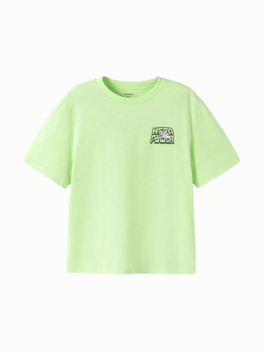 Balabala Boys' Loose Comfortable Top With Space Exploration Graphic - Lemon Green - View 1