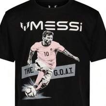Messis Kicking Soccer Ball GOAT Boy's Black T-Shirt. Boy's Sizes S-XL. New!. - 黑色 - 查看 1