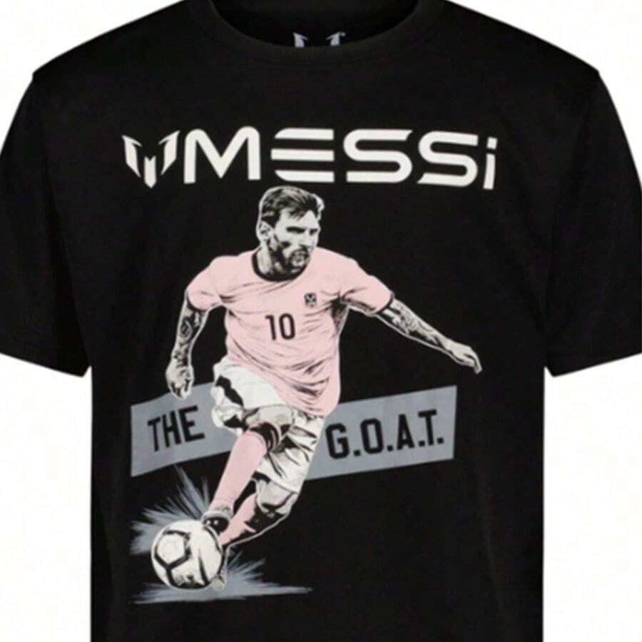Messis Kicking Soccer Ball GOAT Boy's Black T-Shirt. Boy's Sizes S-XL. New!. - 黑色 - 查看 1