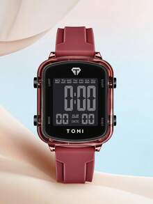 1件 TOMI 极简高科技方形表盘多功能日历手表，运动风格，适合日常佩戴，也是万圣节、圣诞节等节日的礼物之选。 - 紅色 - 查看 2