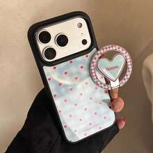 GUCADI 黑色磁吸金色心形蓝格纹 + 蓝红格纹心形磁吸手机支架,金蓝格纹心形手机壳,兼容 17 Pro Max、16、15、14,创意几何韩式风格,简约拼接设计,小众风格,ins风 - 彩色 - 查看 6