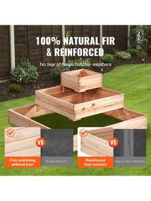 Raised Garden Bed, 3.7x3.7x1.7 Ft Wooden Planter Box, Outdoor Planting Boxes With Open Base, For Growing Flowers Vegetables Herbs In Backyard Garden Patio Balcony, Burlywood - 杏色 - 查看 4