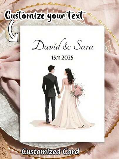 Personalized Wedding Engagement Anniversary Card - Customized With Names And Date, Bride And Groom Names, Wedding Checklist - Customized Card For Newlyweds - Wedding Favors, Gifts, Congratulations Card - Suitable For Wedding