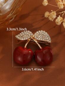 1pc Fashionable & Cute Rhinestone Cherry Brooch, Vintage Style, Suitable For All Seasons, Parties, Gifts, Work Wear - Burgundy - View 4