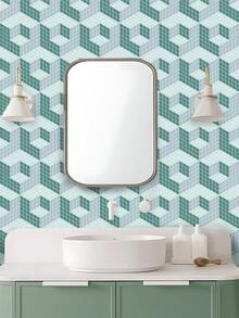 1 Cuộn Giấy Dán Tường Tự Dính Họa Tiết Hình Học 3D, Giấy Dán Tường Hoa Văn, Giấy Dán Tường Phong Cách Retro, Giấy Dán Trang Trí Phòng, Giấy Dán Phòng Tắm, Giấy Dán Vinyl, Thích Hợp Cho Phòng Ngủ, Phòng Tắm và Tự Sửa Chữa Gạch Lát. Giấy Dán PVC Chống Thấm Nước, Thích Hợp Cho Trang Trí Phòng, Quà Sinh Nhật, Quà Tốt Nghiệp, Giấy Dán Thân Thiện Với Người Thuê Nhà (Chiều Rộng: 17,5 Inch) - 1PC - Xem 3