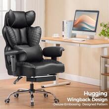 Big And Tall Office Chair 400LBS Wide Ergonomic Gaming Chair With Deluxe Embossing Designed Leather With Foot Rest,150°Reclining Adjustable Armrests Pocket Spring Back Support And Pillow - 01-Đen sang trọng - Xem 4