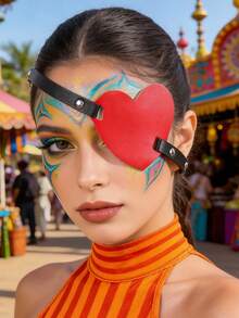 Carnival Costume Eye Patch - Creative Cosplay Leather Pirate Eye Patch With Adjustable Strap - Gothic Style Cosplay Prop - Red EM-200 - View 1