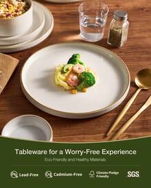Azal Stoneware Dinnerware Sets, 16 Piece Dish Set With Pasta Bowl - White - View 4