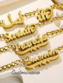 定制闪亮磨砂双层名字项链，简约浪漫情侣叠戴项链，搭配圆形蛇骨链吊坠，适合日常佩戴。金色可选，时尚百搭。 - 5NK鏈磨砂款-雙層 - 查看 4