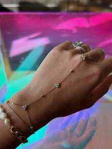 1 Peça Pulseira de Mão com Flor de Cristal Estilo Boêmio para Praia e Férias, Acessório de Joia Feminina, Presente de Festa - Pulseira fascinadora de flores - Visão 2