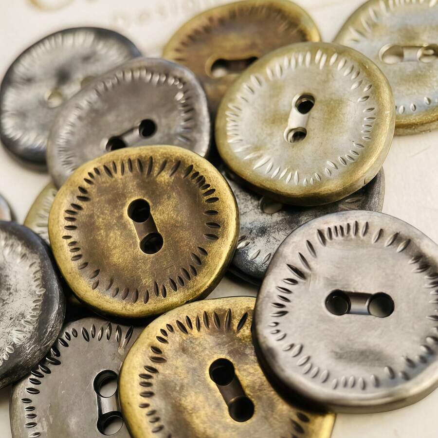 10 chiếc khuy kim loại tròn bất đối xứng kiểu cổ điển, hai lỗ, kích thước 11/15/18/20mm, thích hợp cho áo sơ mi, vest, áo khoác len.