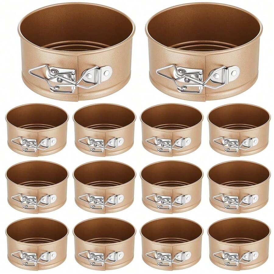 12 Pcs 4 Inch Springform Pan For BaFKing Mini Cheesecake Pans With Removable Bottom Nonstick Leakproof Round Cake Mold Spring Form Molds For Mini Cheesecake Pizza And Quiches (Gold) - Maincolor:gold - View 1