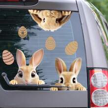 1pc Cute Easter Cartoon Egg Rabbit Car Window Sticker, Removable Window Decal - 1PC - View 3