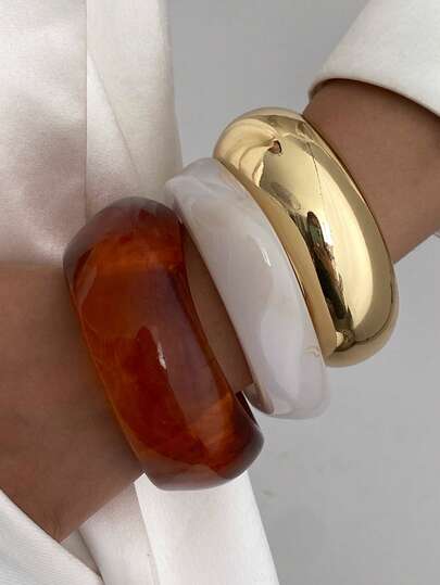 1件波西米亚几何不对称弧形宽手镯，时尚扎染树脂手镯，奢华休闲派对婚礼节日男女通用珠宝礼物（轻微瑕疵和色差属于正常现象）