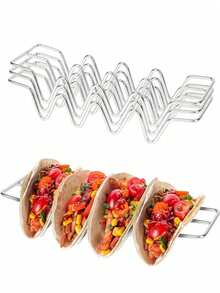1pc Stainless Steel 4-Compartment Taco Holder Tray, Colorful High-Quality Taco Bar Accessory, Holds 4 Tacos, Dishwasher & Microwave , Essential Kitchen Utensil - Multicolor - View 10