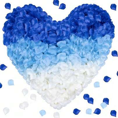 2000片人造玫瑰花瓣，适用于情人节、婚礼走道装饰、花童、桌面散落装饰、求婚场景装饰、礼盒填充物、婴儿派对装饰（深蓝色、浅蓝色、白色）
